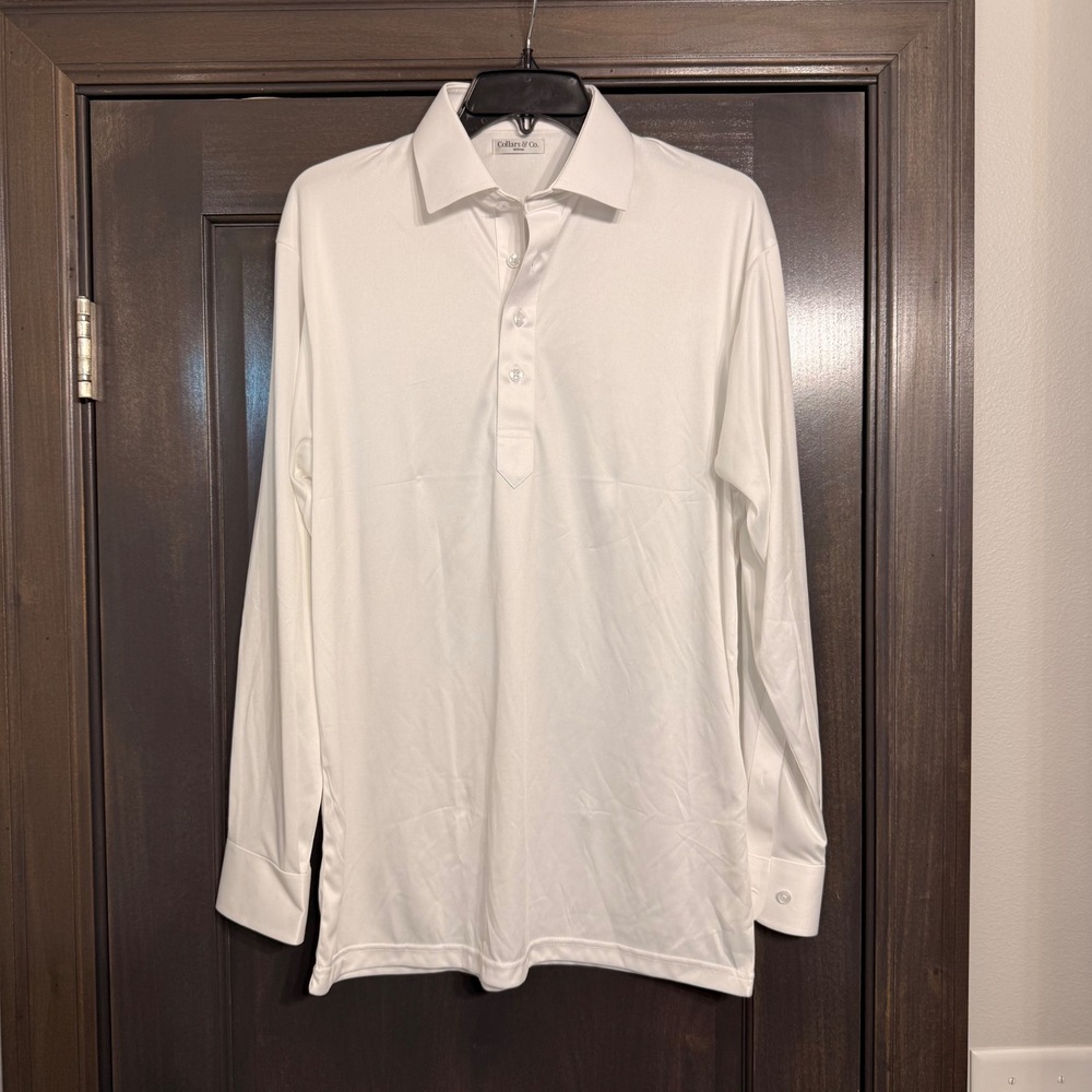 Collars & Co Mens Medium Dress Collar Polo Shirt Long Sleeve White Performance